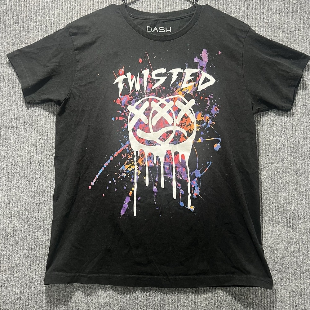 Dash Twisted Graphic Tshirt Mens XL Black Paint Splatter Smiley Face Tee